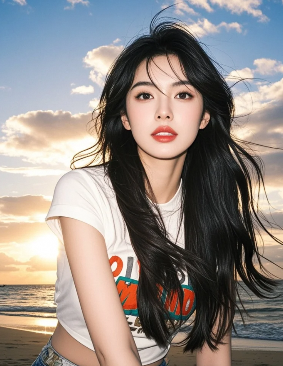 阳光亲吻她的发，海风轻抚她的笑