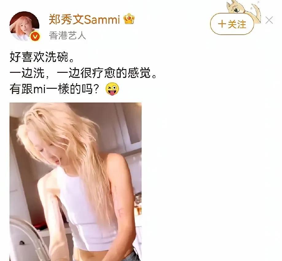 真的不敢相信郑秀文还会自己洗碗，她竟然还很喜欢去洗碗，郑秀文说很享受洗碗的过程。