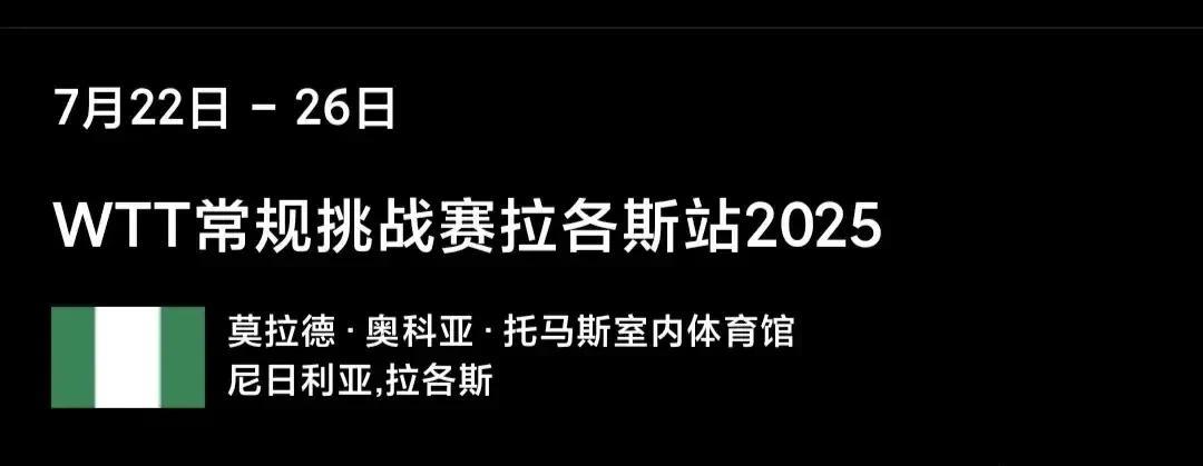 2025WTT常规挑战赛拉各斯站
男单正赛签表：7.23