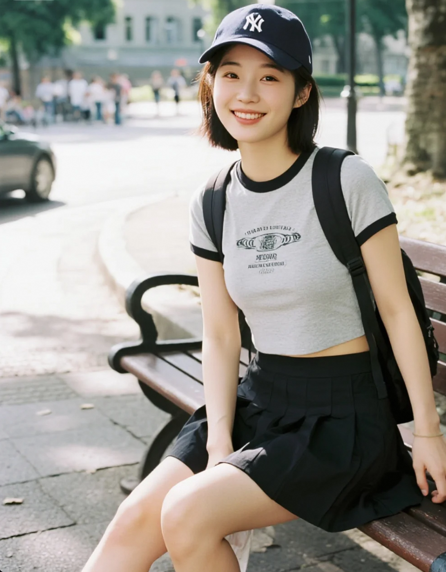 她坐在校园外的长椅上，仿佛在等一个回不去的青春