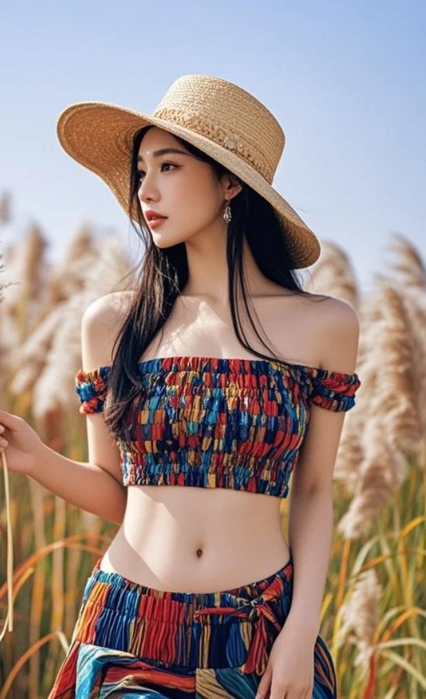 午后的光影迷宫：她穿行在斑驳的芦苇林