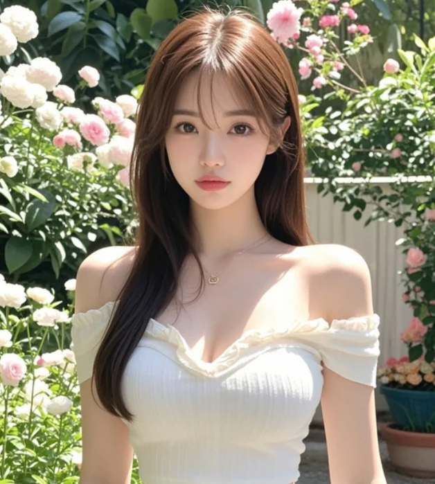 花香与美人相映成趣，花园里的绝美风景