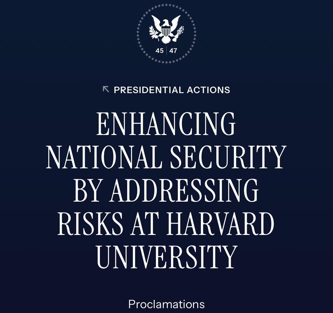 周三，特朗普签署对哈佛大学的限制令——禁止哈佛大学所有非移民外国学生签证。这项命