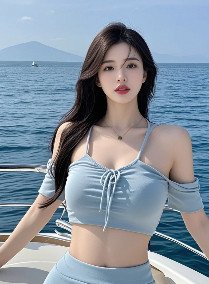 她哼着小调，海风为她伴奏