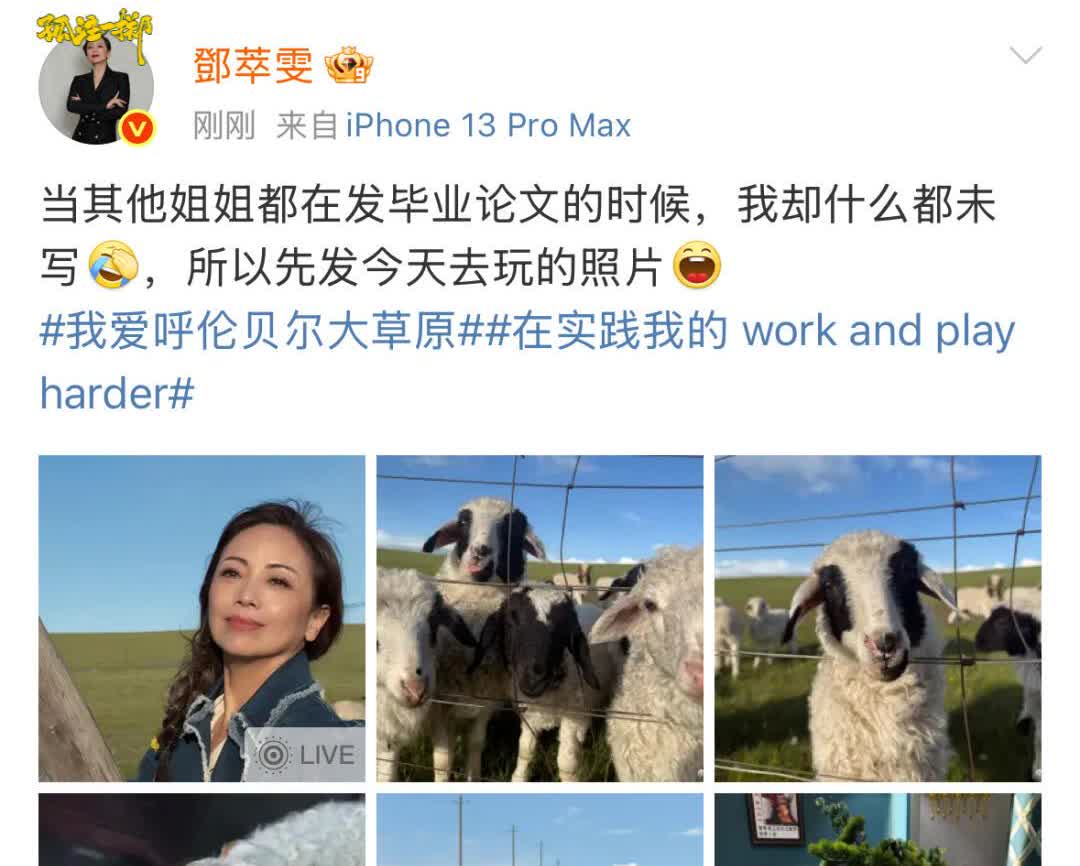 邓萃雯：当其他姐姐都在发毕业论文
哈哈哈哈不愧是萃雯，大活人一个[超喜欢R][