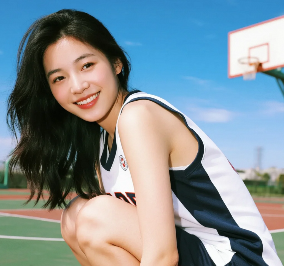 穿着NBA篮球服的她，颜值与实力并存！