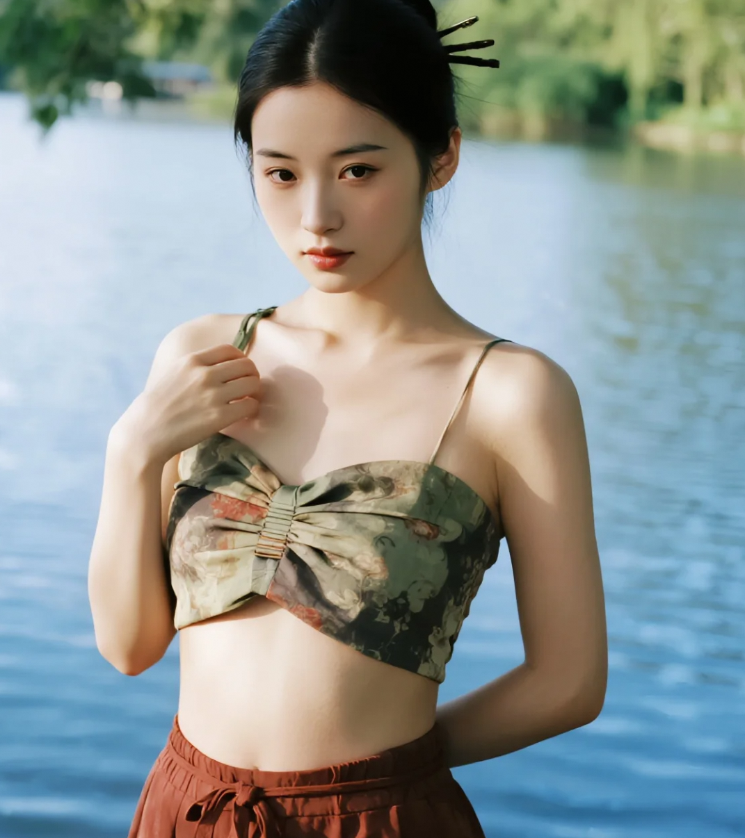 穿古装的她站在湖边，美得不像话吧？