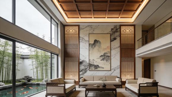 500㎡新中式别墅设计：去符号化重构东方美学 三代同堂的诗意栖居