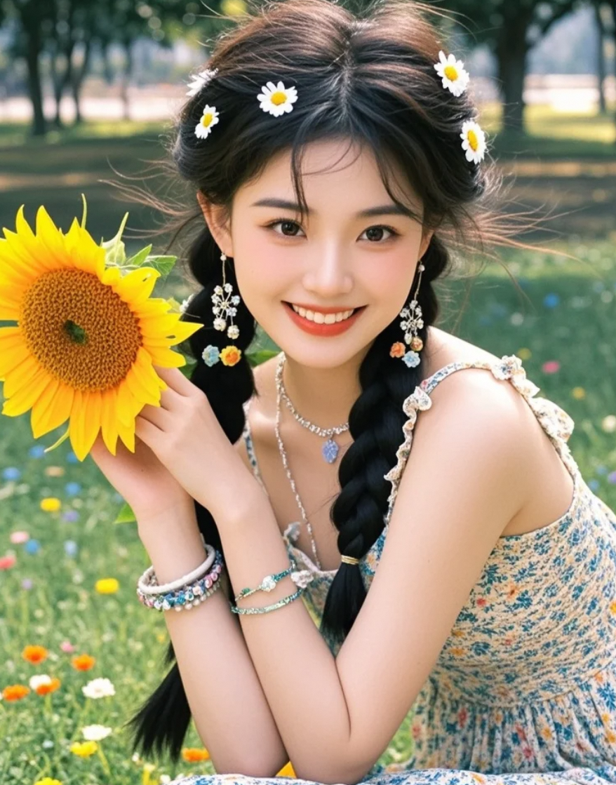 风吹花动，她轻轻一笑，便是整个夏天的温柔