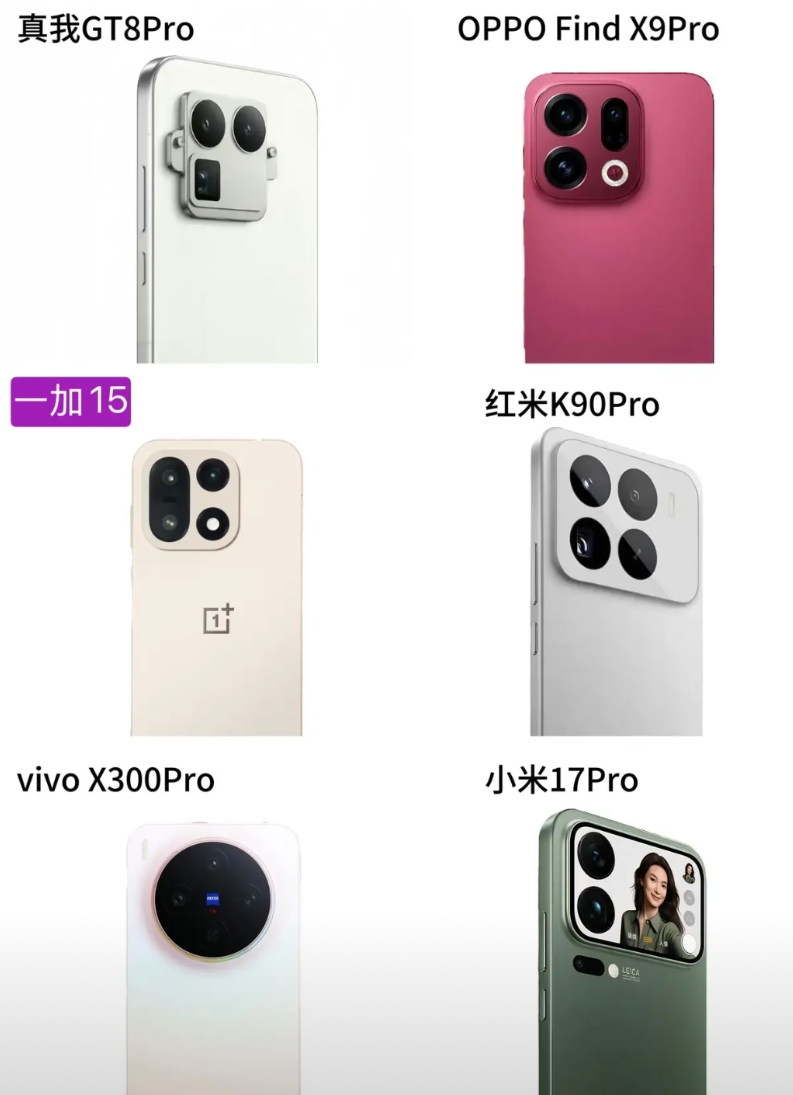 网友汇总了一张近期新机的后置模组对比图，你觉得哪款后置模组更好看？
真我GT8 