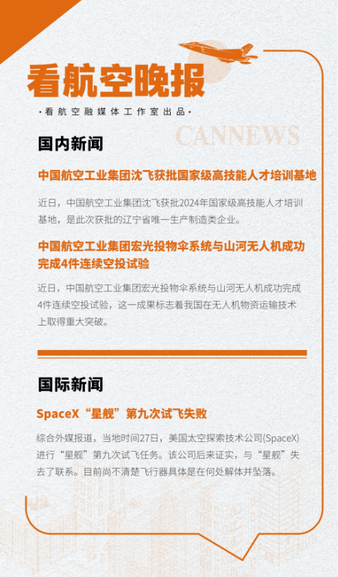 5.28晚报
中国航空工业集团沈飞获批国家级高技能人才培训基地
中国航空工业集团
