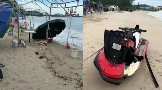 两个年幼的孩子没有爸爸了！
 
近日，在北海地角鱼骨沙洲，一名男游客带着家人来玩