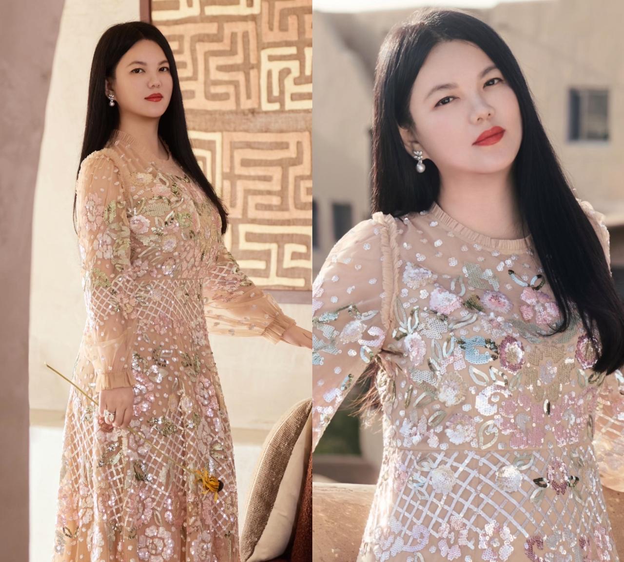 李湘晒自己的礼服照，雍容华贵气质优雅。
李湘在社交平台晒出自己的礼服照片，这次没