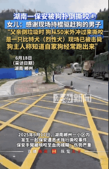“直接击毙！”湖南一小区保安像往常一样出去倒垃圾，不料被突然冲出的大狗扑倒在地，