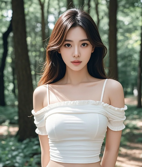 绿意诗篇里的温柔剪影，她与森林共绘一帧治愈系画卷