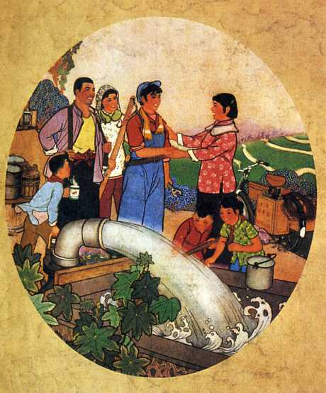 老版宣传画，抗旱轻骑兵，李俊明 作于1966年