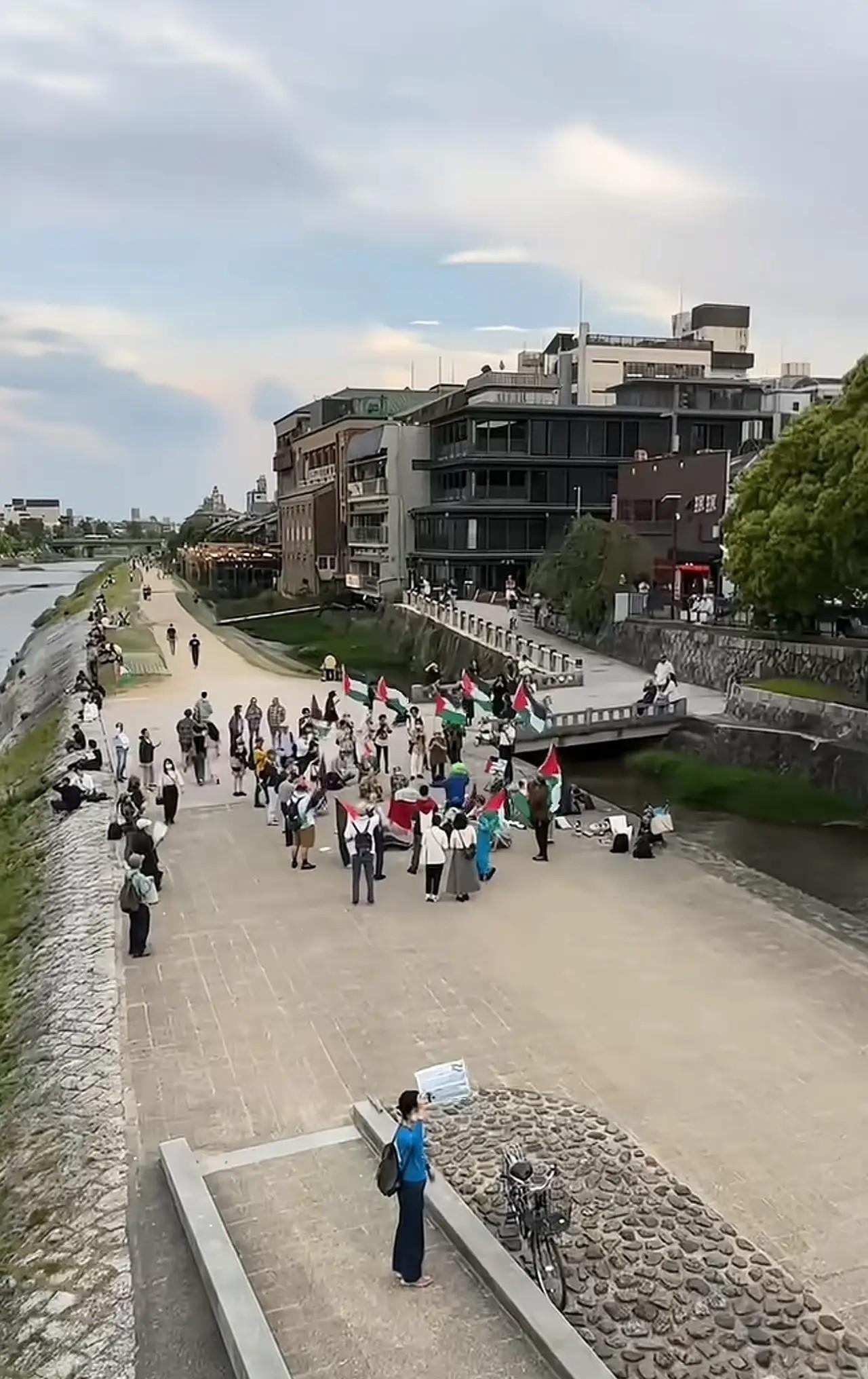 扎堆摇旗支持哈马斯？
也不知道这些人位置在哪，若是在国内，这么多人聚集一起已经涉