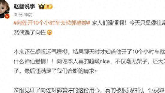 向佐去找郭碧婷，被夸上热搜，垃圾桶边吃东西，还给粉丝分青团子