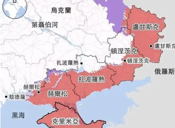 美俄和谈，俄罗斯是铁定吞并了乌东四州和克里米亚，乌东四州和克里米亚面积12万平方