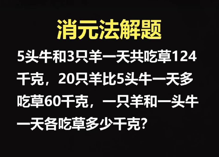 小学数学消元题！5 牛 3 羊吃草，会解的才是真学霸，速来挑战