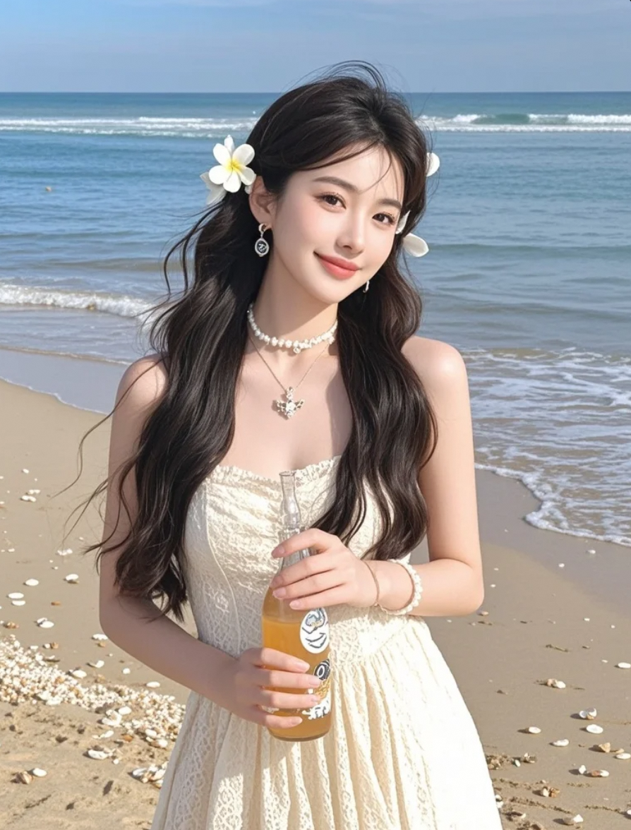 在无人管束的海滩上，她终于做回了最野的自己。