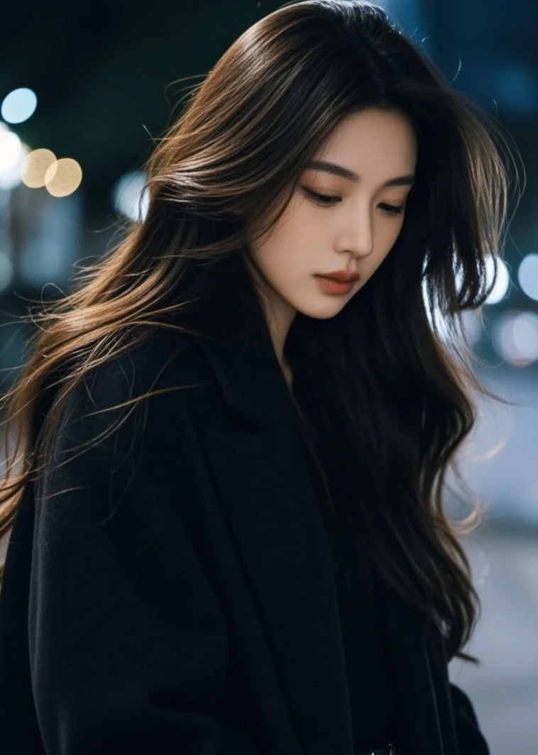 黑色外套配长发，她是夜里的温柔陷阱