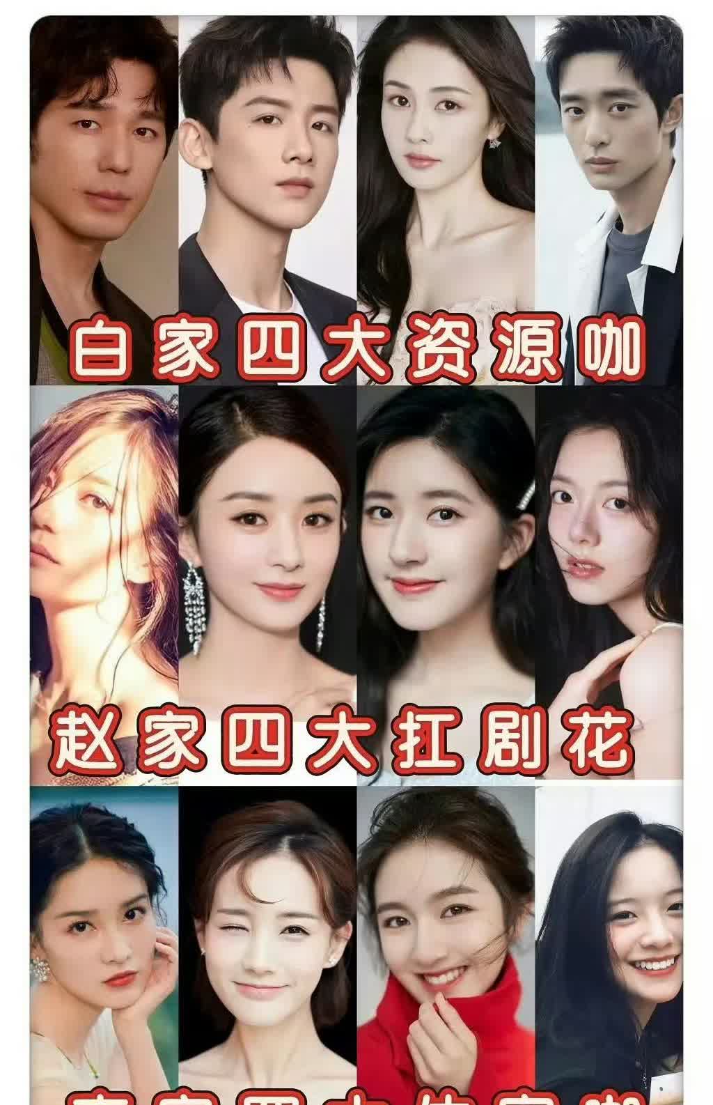 最近网友评的四大资源咖、扛剧花、体寒咖、流量花大家认同吗？
白家四大资源咖：白