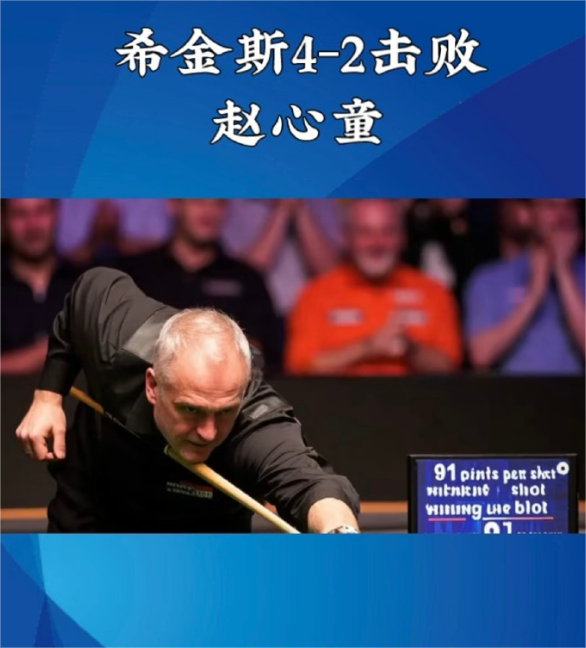 斯诺克英国公开赛 32 进 16 强战罢，赵心童 2-4 不敌希金斯，止步 32