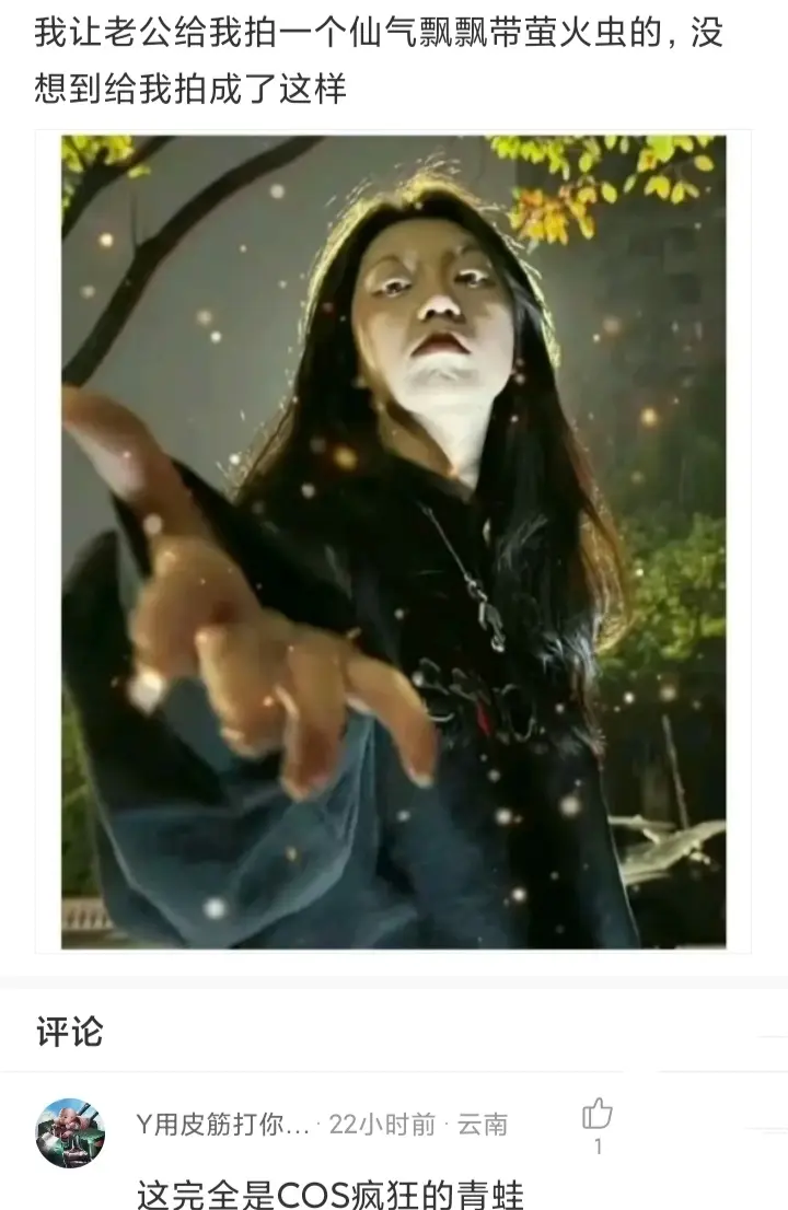 让我老公给我拍一个仙气飘飘带萤火虫的，结果给我拍成这样
