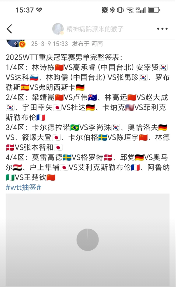 3月9日重庆冠军赛抽签表，王楚钦真的是硬签，莫雷高德，勒布伦弟弟，邱党，阿鲁纳感