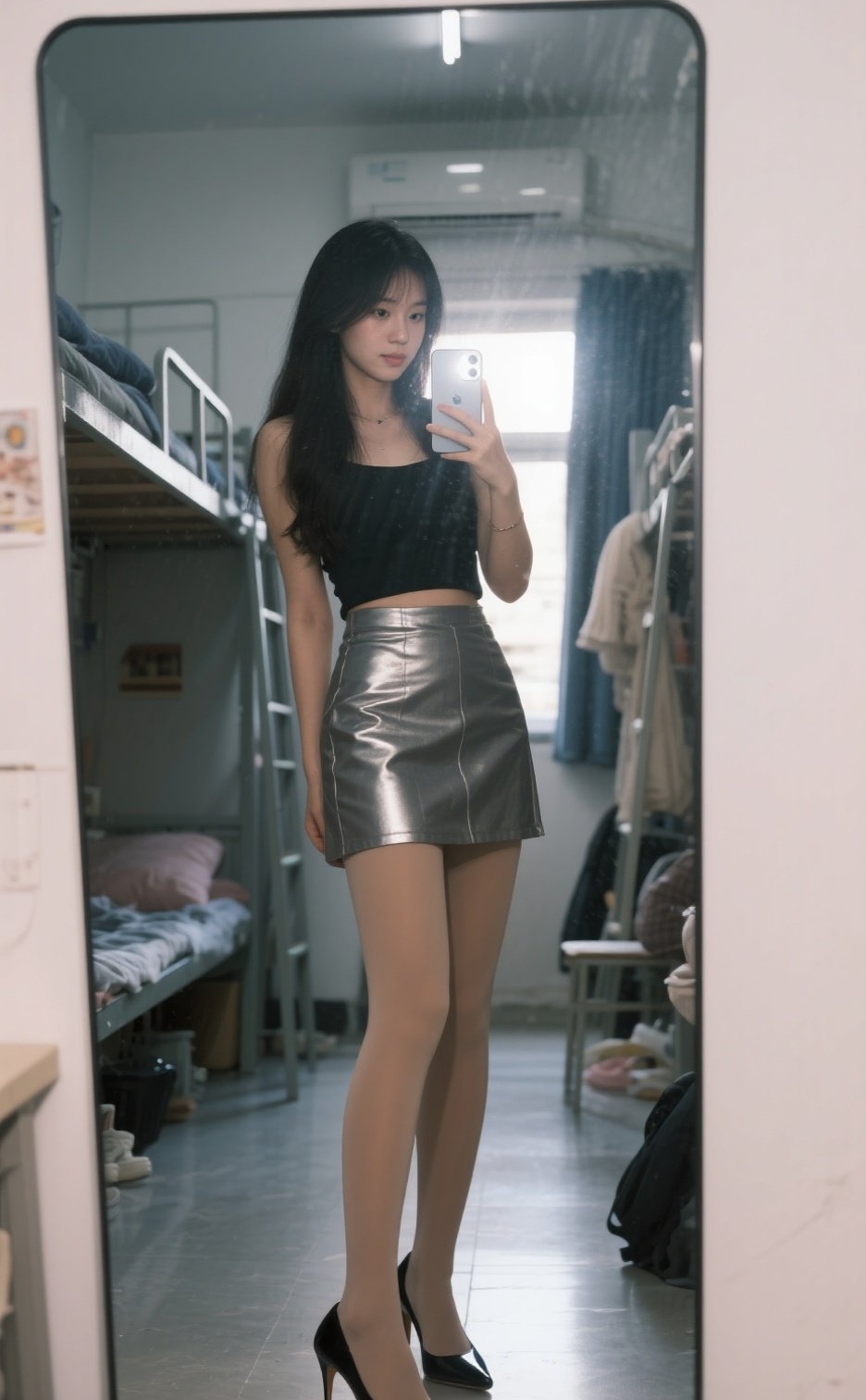 少妇对镜摆pose，高跟轻踏赴浪漫