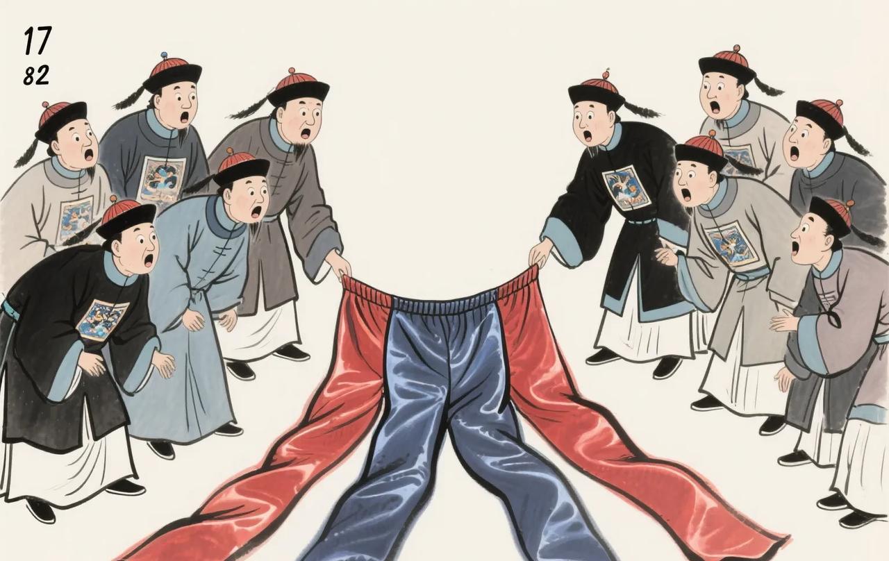 1782年，王亶望被抄家，当乾隆检查抄来的物品时，发现一件四条腿的裤子，上面绣满