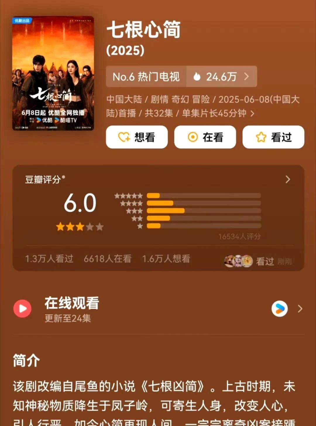 凭啥才6.0？《七根心简》被低估了吧
《七根心简》db开分6.0，不少观众纷纷喊