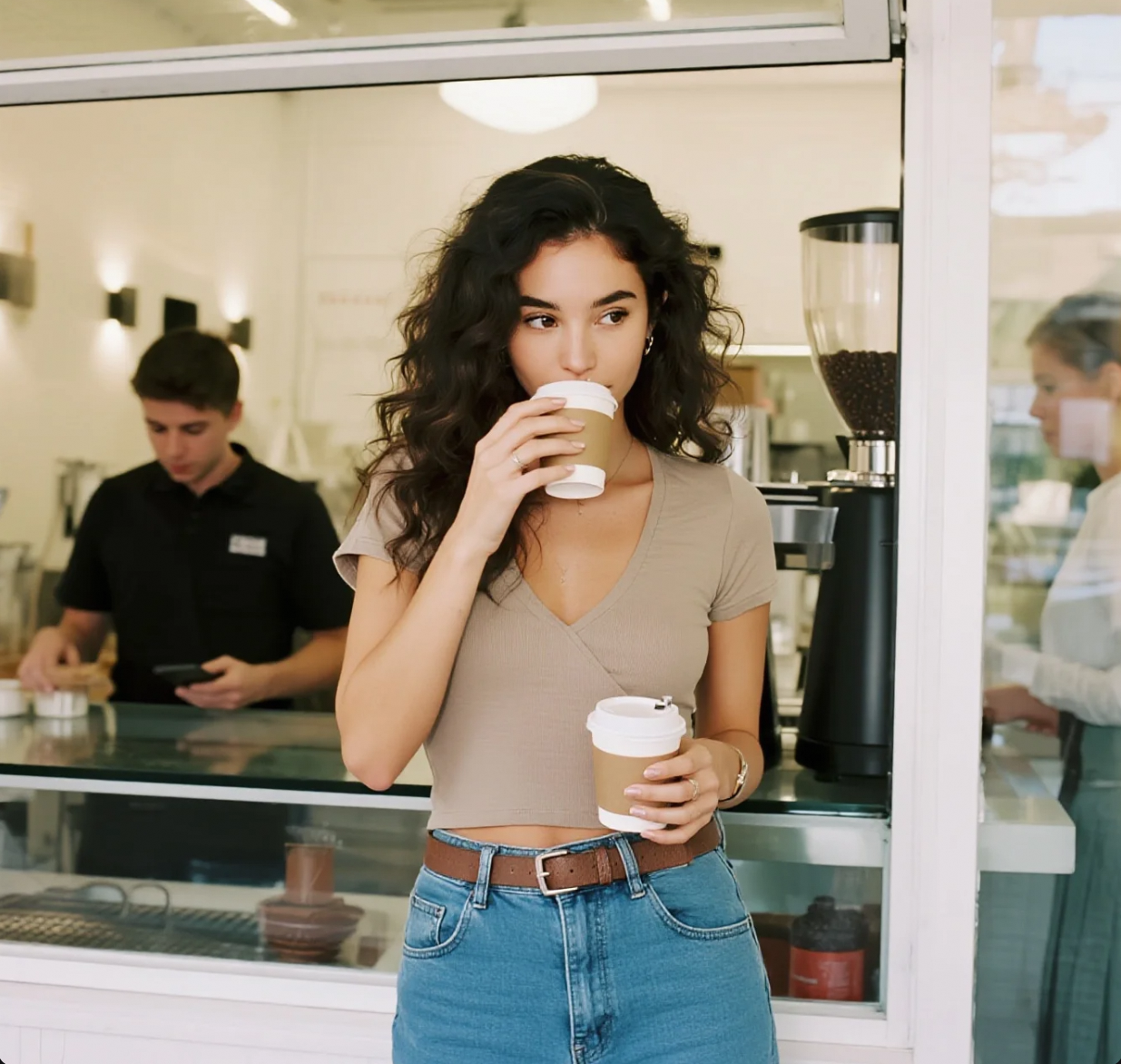 「咖啡氤氲时，她的温柔漫过杯沿」