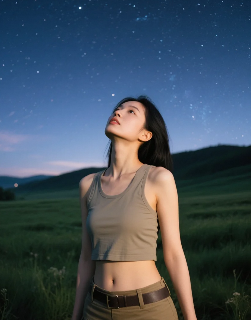 星空下的亚洲美女，梦幻氛围感拉满