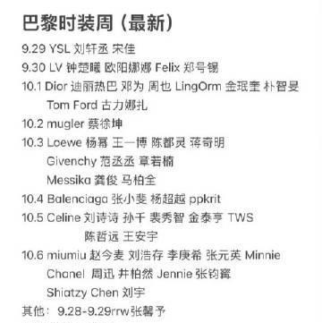 巴黎时装周最新名单，时装周大秀你们想看谁？