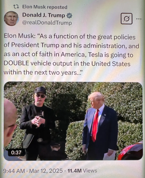重磅突发！特朗普购入特斯拉，引发美国舆论轰动！

特朗普总统竟然买了一辆特斯拉！