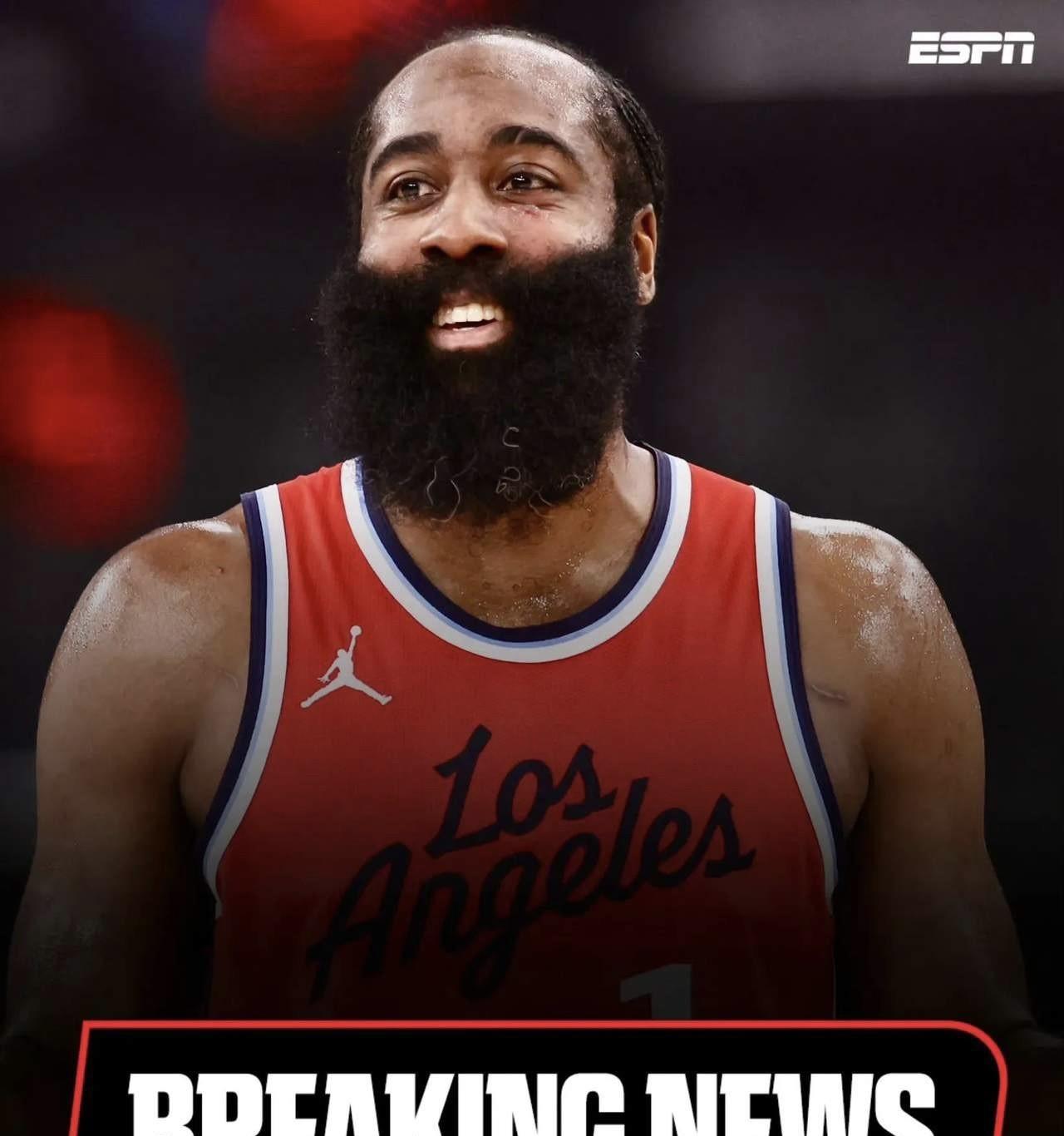 6月30日，NBA传来3大消息。
1、哈登降薪续约快船：ESPN著名记者Sham