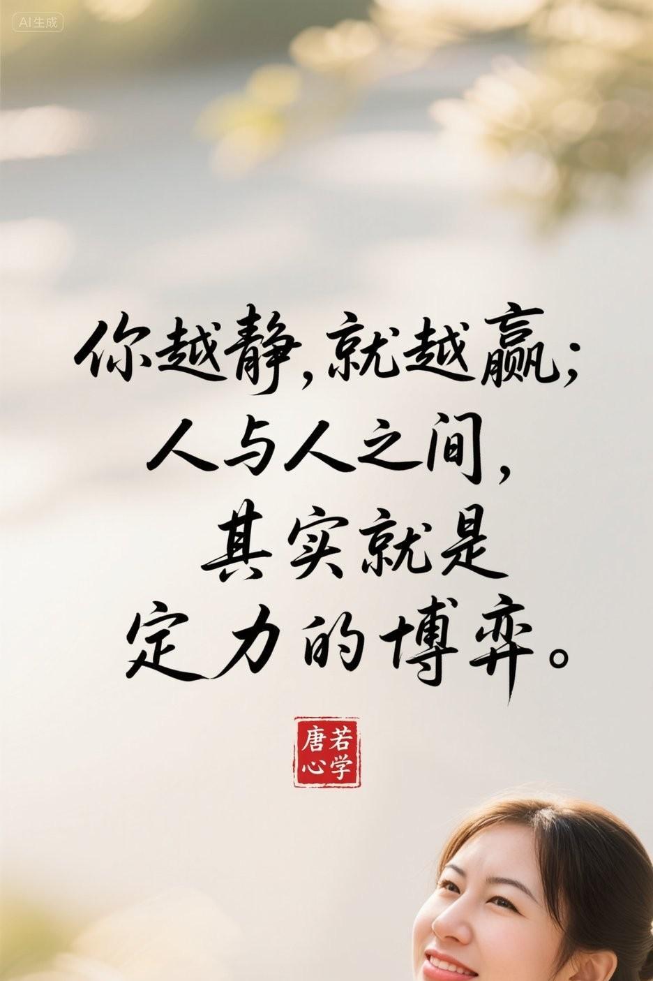 你越静就越赢，人生其实就是定力的博弈。
有人说，人生赢在勤奋，赢在聪明，赢在人脉