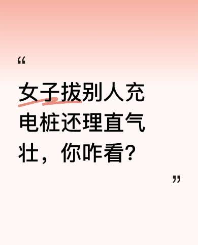 一女子拔掉他人充电桩，被发现后竟语出惊人。对方质问为何拔走，她称是公共场合，自己
