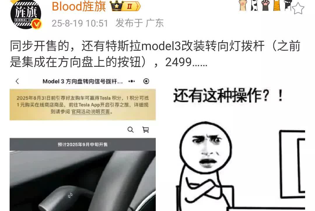 还是特斯拉会挣钱呀！转向灯拨杆升级需要2499！
之前买特斯拉model3的车