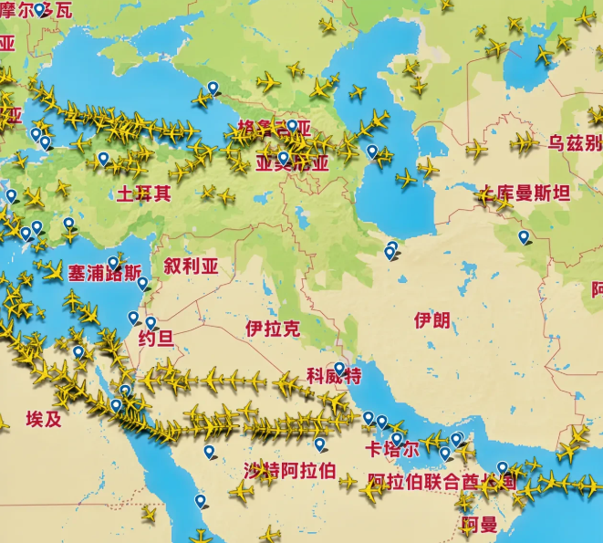 现在伊朗上空，除了以色列战机，都看不到民航客机了