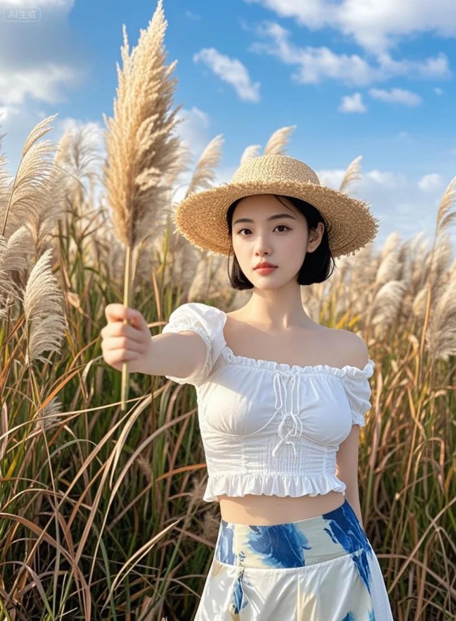 破浪前行：她划船穿越芦苇的航道