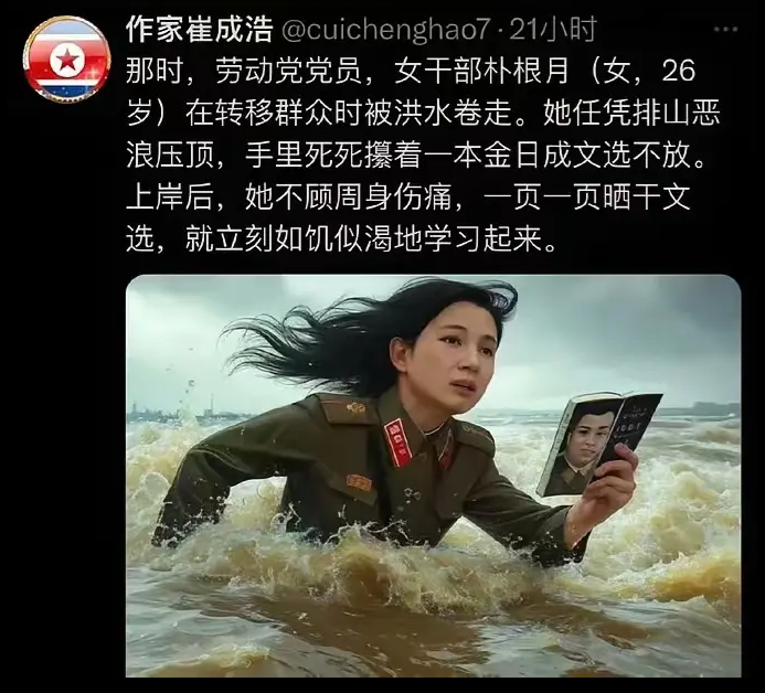 朝鲜女干部紧握领袖著作