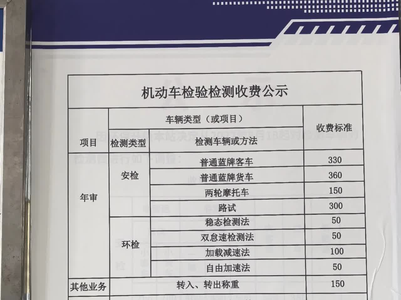 「机动车年审检测费明细」去年270，今年官方售价300