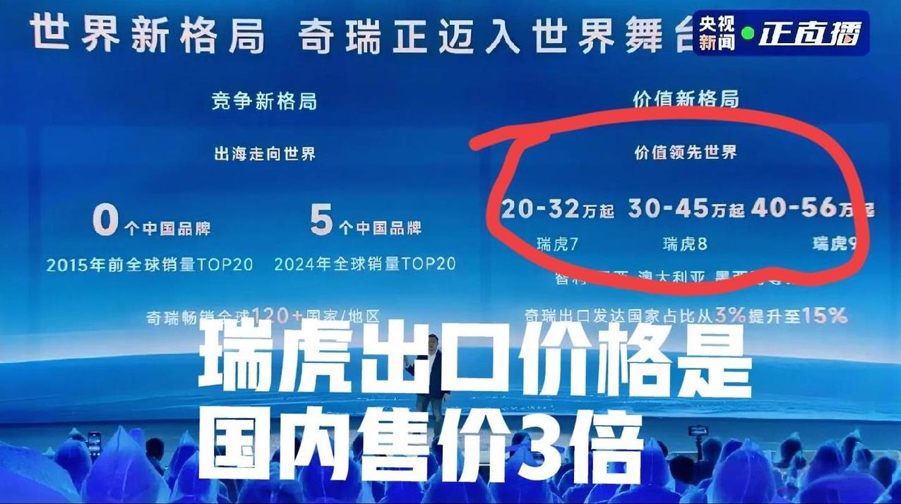 奇瑞瑞虎的出口价格在国外是国内的三倍，我们来看看这个数据！
瑞虎7，海外20~3