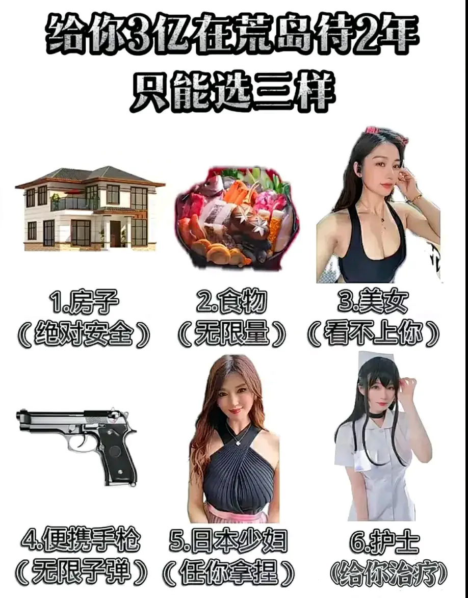在荒岛待2年，只能选3样，你会怎么选？
