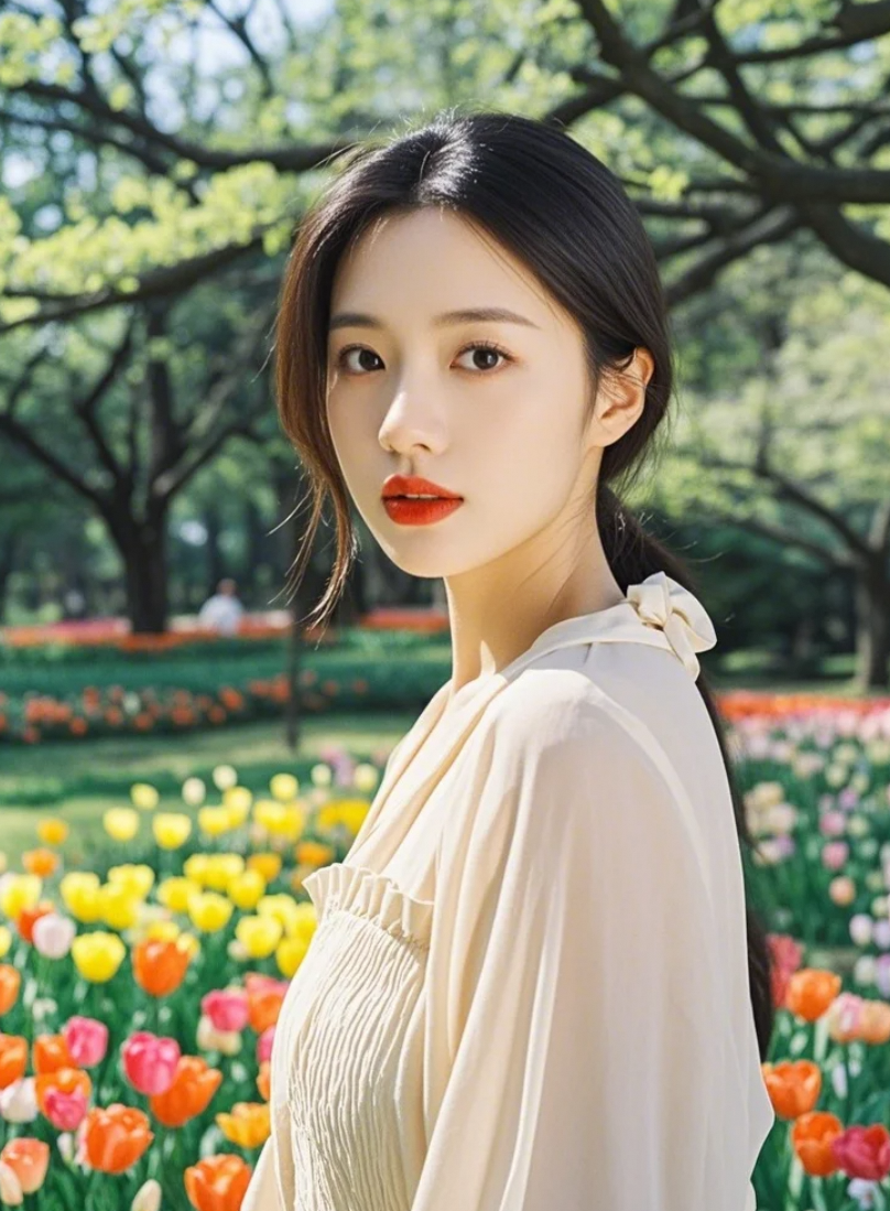 美女漫步春日花海，可露丽风装扮甜度满分！