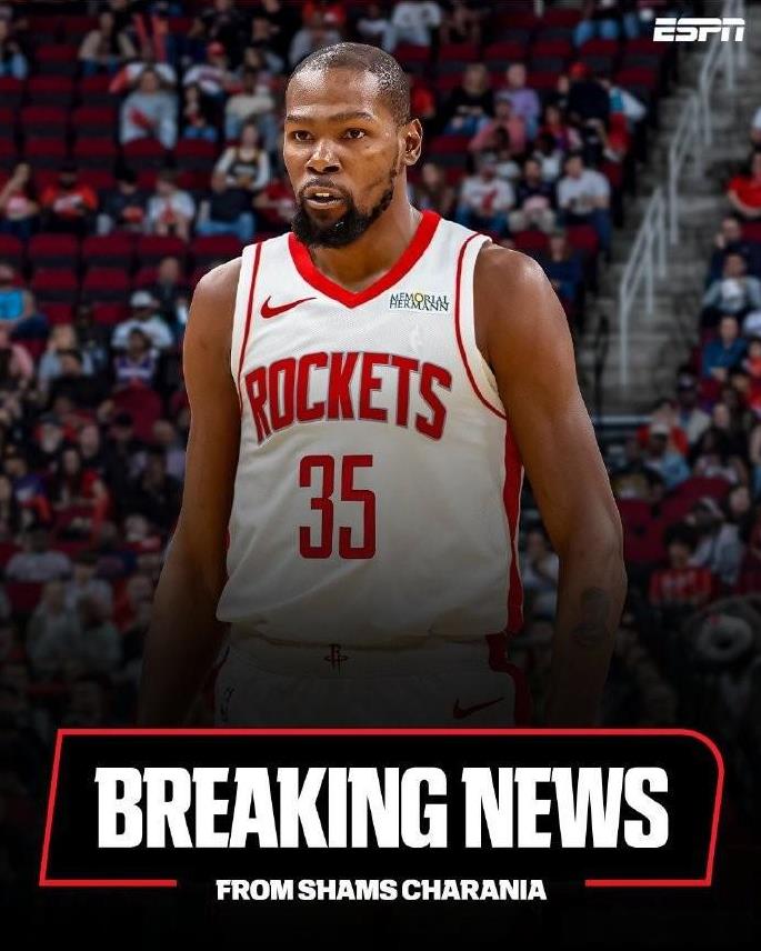 NBA：重磅！杜兰特被交易到火箭！！
北京时间6月23日凌晨，据知名记者Sham
