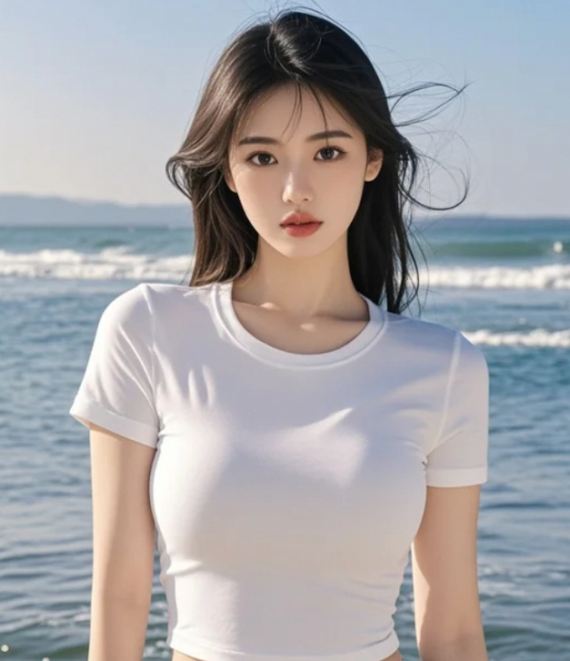 美女与海浪共舞，阳光洒下金色的梦。